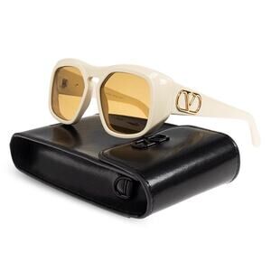 New! Valentino VLS 179C, Cream Sunglasses with Yellow Lenses, Authentic